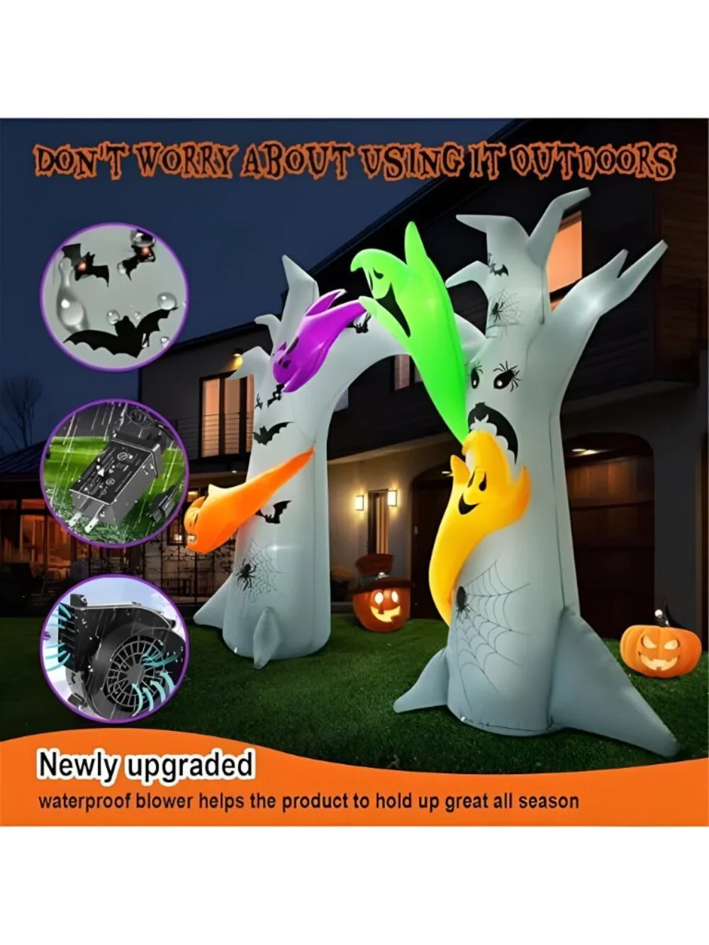 14FT Length X 10FT Tall Halloween Inflatable Tree Arch with 4 Colorful Ghosts,